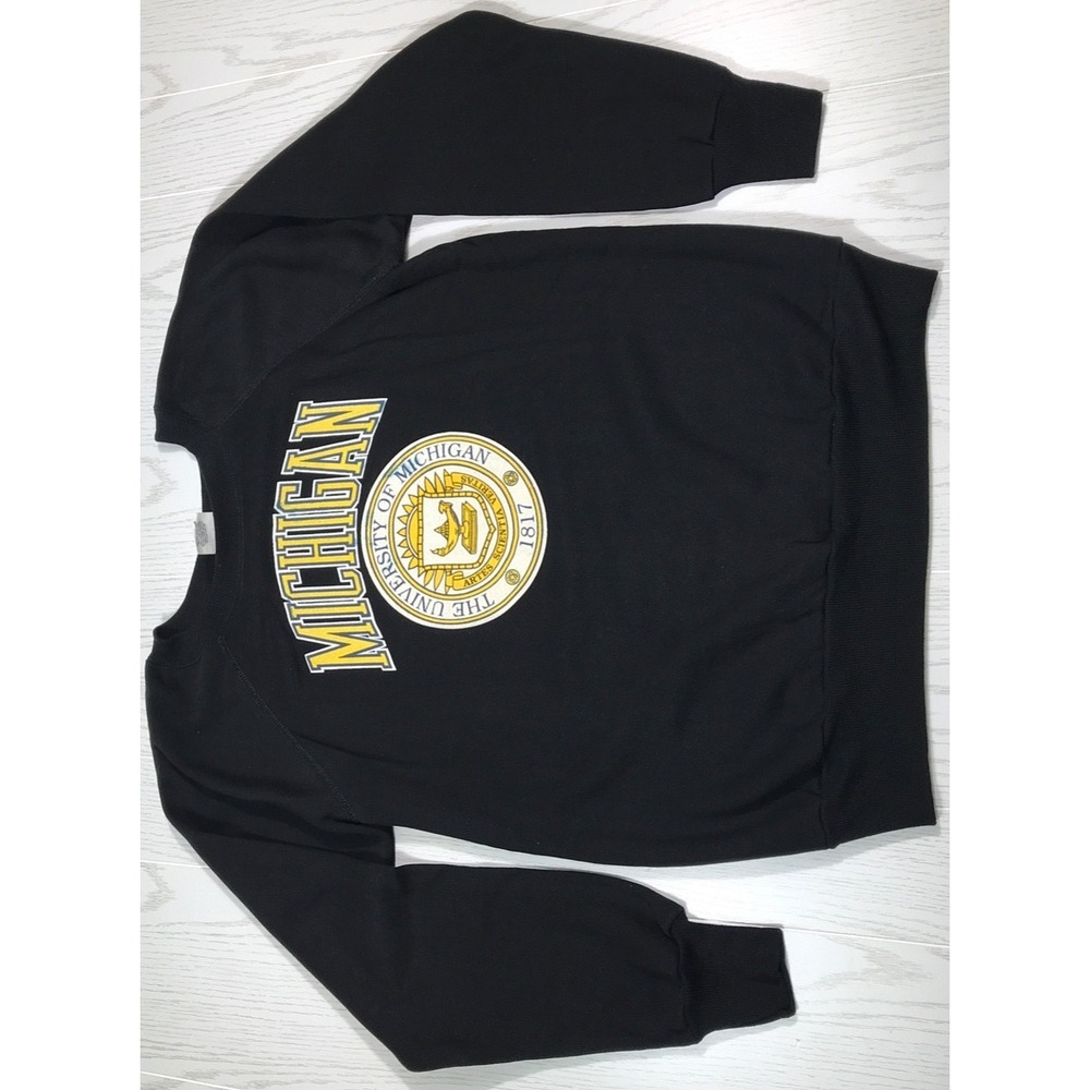 Vintage 90s University Of Michigan Crewneck Sweatshirt Mens L Black Pannill NWOT